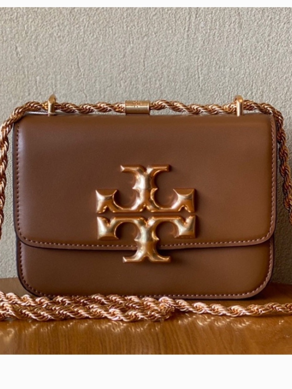 Tory Burch Brown Leather Crossbody with Gold Logo- Eleanor small bag